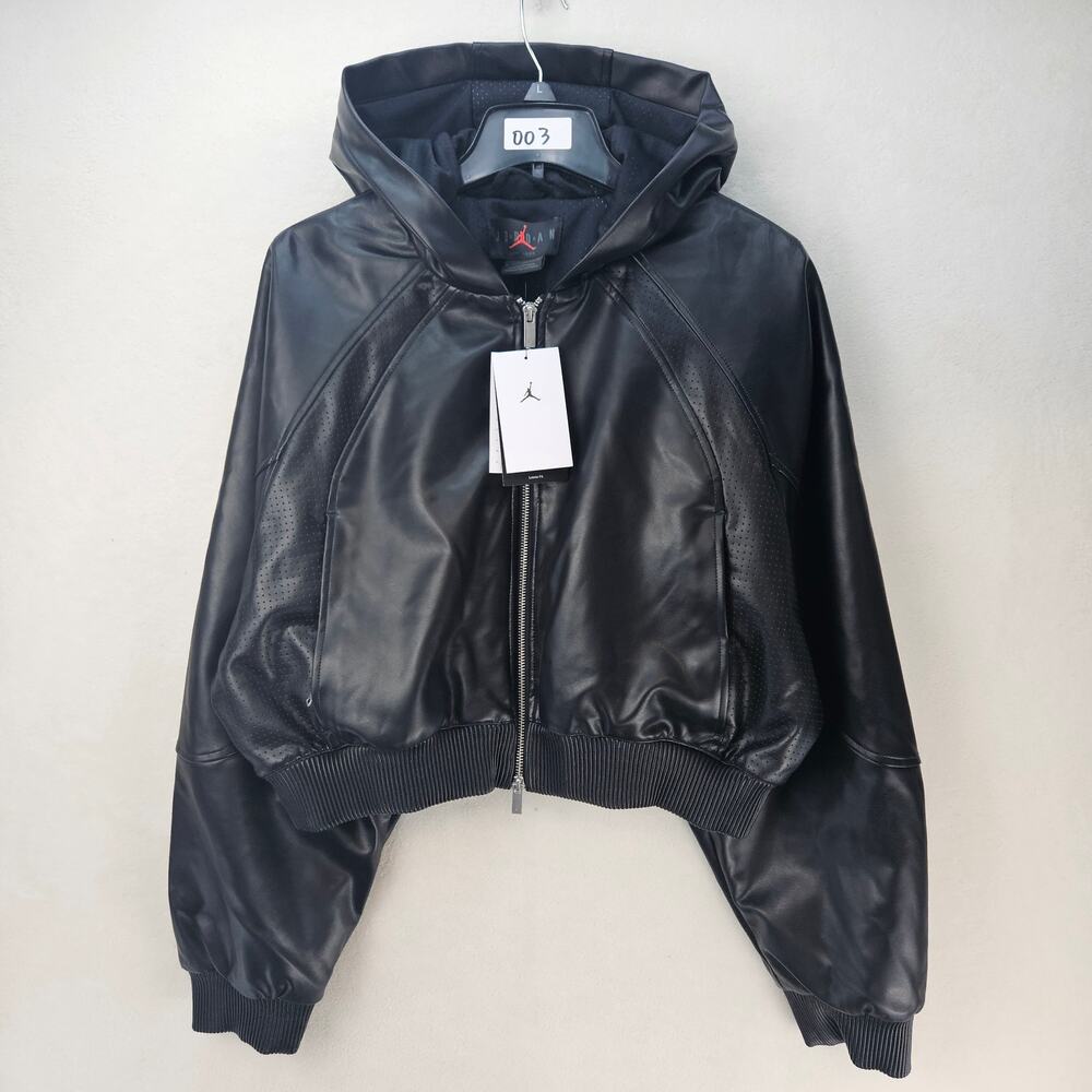 JORDAN WOMEN'S MEDIUM FAUX LEATHER JACKET FULL ZIP HOODED CROPPED IF0947-010